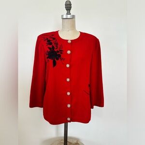 St. John Knit Embroidered Red Formal Jacket Size L